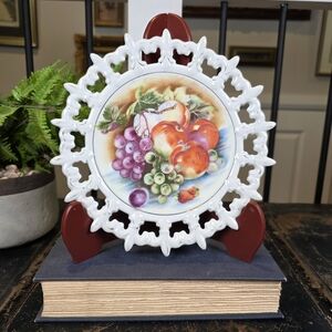 Vintage Reticulated Fruit Plate | Openwork Lace Edge Porcelain Wall Decor 6.5"